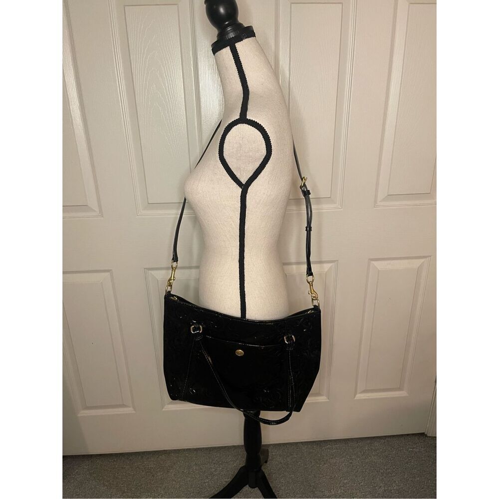 COACH Women's Black Op Art Glossy Patent‎ Leather Tote Bag Purse